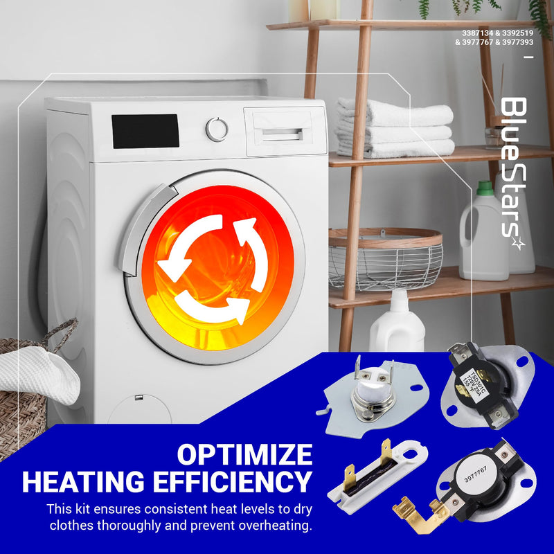 BlueStars [LIFETIME WARRANTY] 3387134 Cycling Thermostat 3392519 Dryer Thermal Fuse 3977393 Thermal Cut-off Switch 3977767 High-limit Thermostat Kit - Fit Whirlpool Kenmore Maytag Dryers Pack of 1