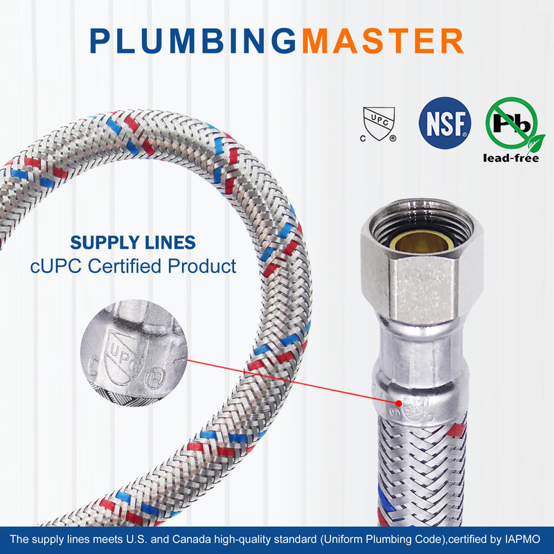 36'' Faucet Hose Connector, 3/8" Comp x 1/2" FIP Braided Stainless Steel Faucet Water Supply Lines for Bathroom Kitchen Sink Faucet 2Pcs 2 36 Inch