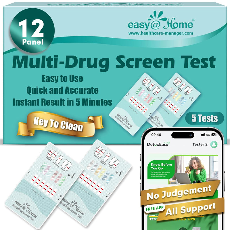 Easy@Home 12 Panel Instant Drug Test Kits - Testing Marijuana (THC),COC, OPI 2000, AMP,BAR,BZO,MDMA,MET/mAMP, MTD, OXY,PCP,PPX- EDOAP-1124 (5 Pack)