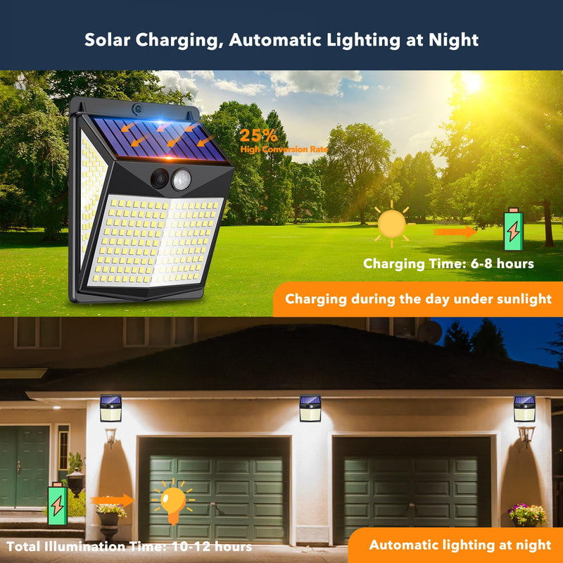 Solar Lights Outdoor Motion Sensor - Solar Motion Detector Lamps for Outside, 238 LED with 300° Angle Illumination and 3 Lighting Modes, IP65 Waterproof Solar-Powered for Garden, Patio, Yard [4 Pack] [4 Pack]