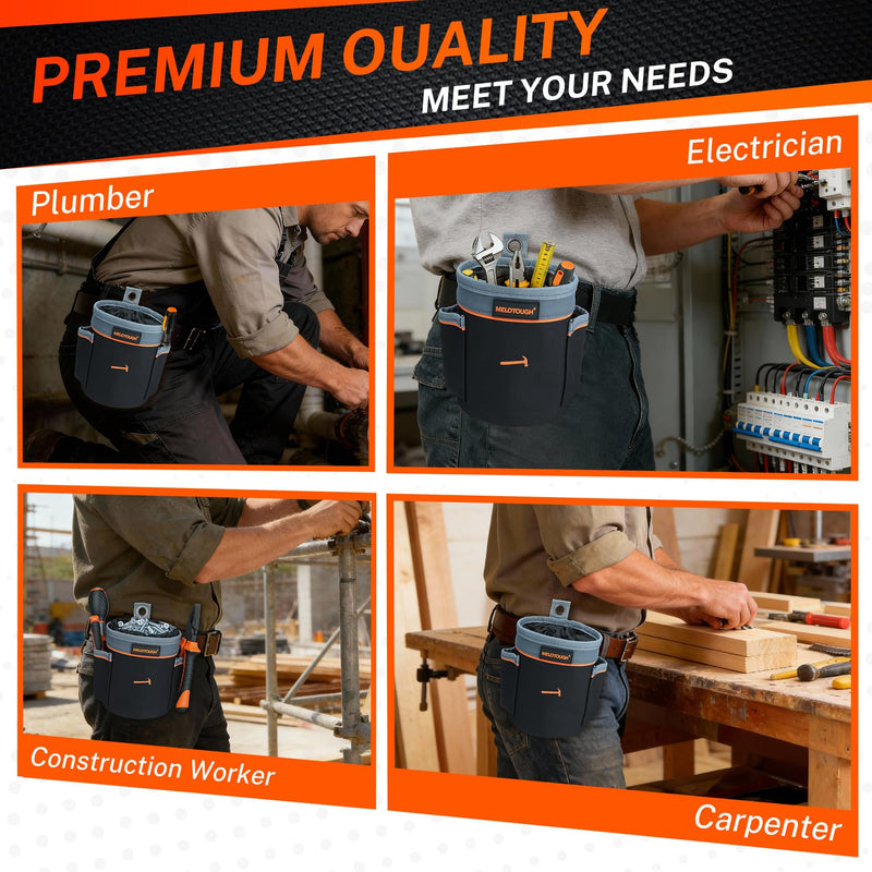 MELOTOUGH Tool Pouch Multi-Pack | Screw, Nail & Bolt Bag Set in 2 Sizes | Clip-On for Tool Belt & Vest | 1, 2 & Combo Pack, 600D Nylon 2Pack