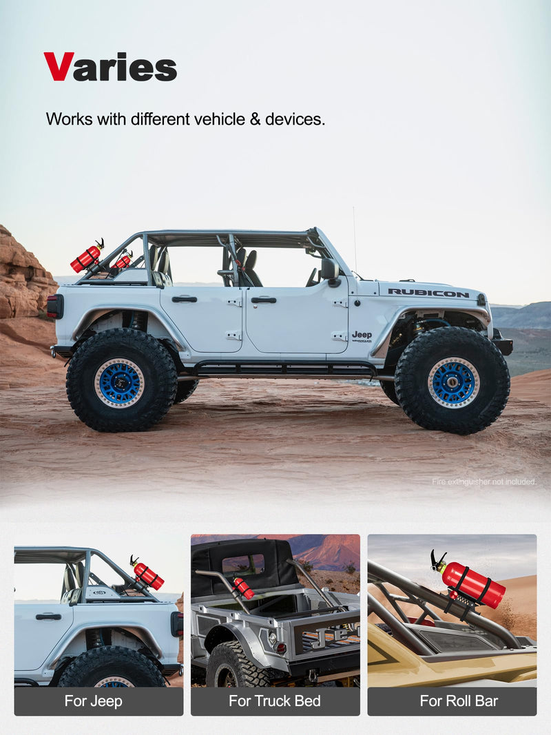 Adjustable Fire Extinguisher Mount, Easy Install on Roll Bar/ Cage Fire Extinguisher Holder, Quick Release Mounting Bracket for Jeep Wrangler JT TJ JKU JK JL UTV Cam-Am X3 Polaris RZR Ranger 1