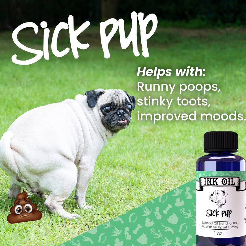 Pup Oils Sick Pup Essential Oil for Dogs - Soothes Upset Stomachs & Vomiting - Organic Calming Oils - Probiotics & Digestive Enzymes for Pet Gut Health - Dog Stomach Relief Probiotic Supplement - 1 oz - PawsPlanet Australia