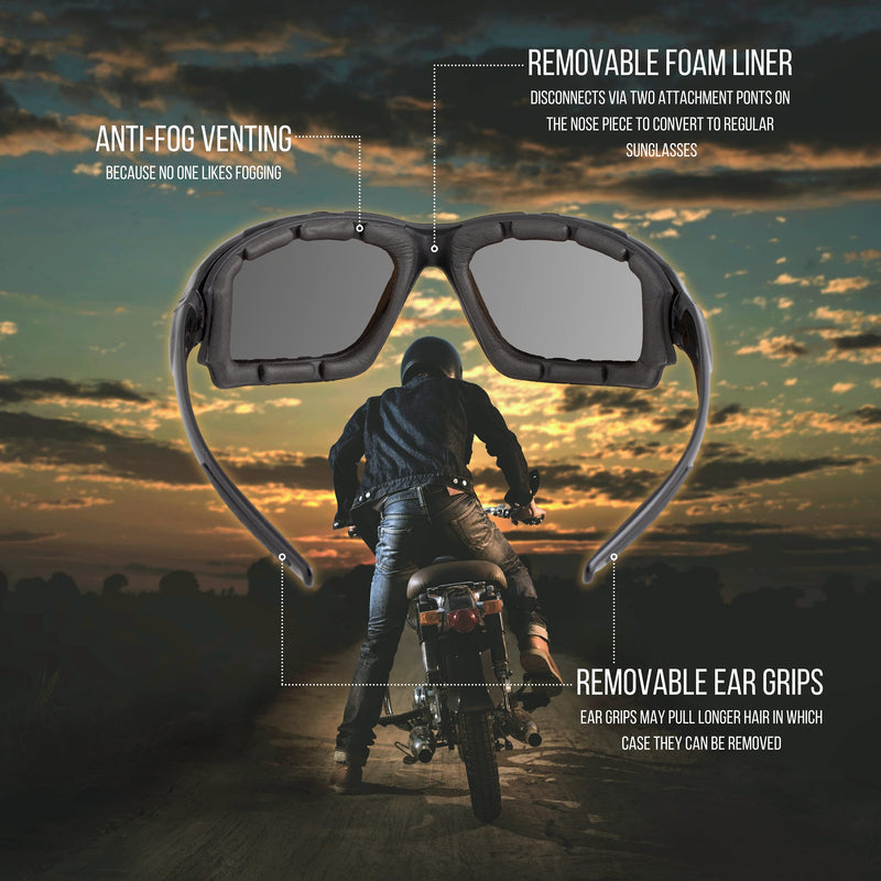 WYND Blocker Polarized Motorcycle Riding Sunglasses Sports Wrap Glasses Black | Polarized Smoke