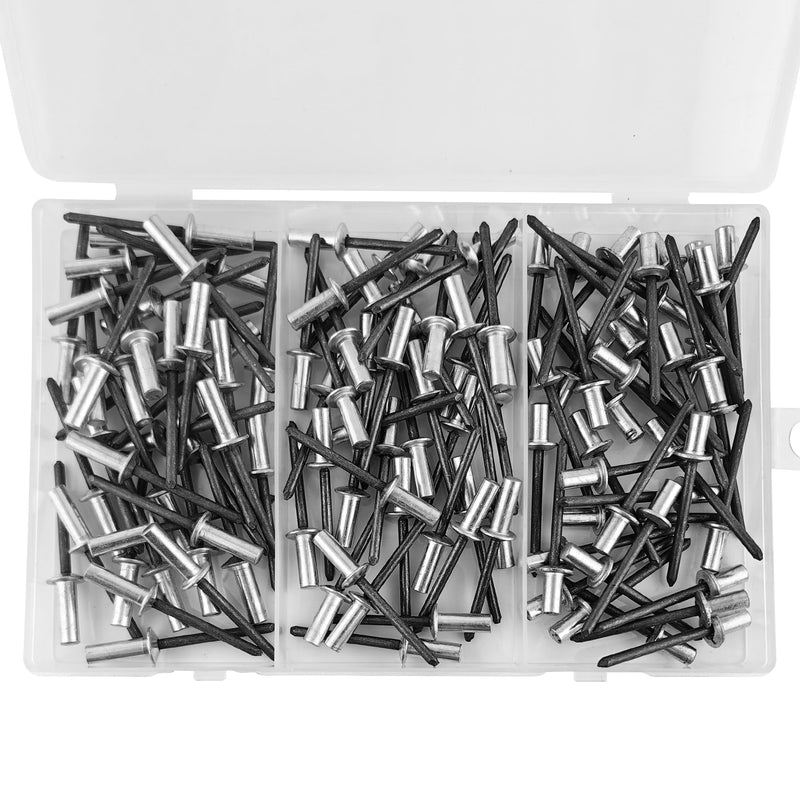 120Pcs 3/16" x 3/8",1/2",5/8" Closed End Aluminum Blind Rivets with Steel Mandrel,4.8 x 10 12 16mm Pop Rivets Dome Head 3 Size 3/16" x3/8",1/2",5/8"