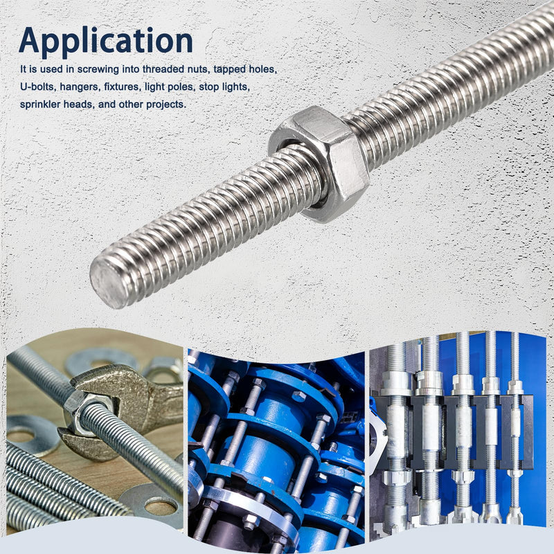 3/8"-16 Fully All Threaded Rod & Studs, 12" Length, 304 Stainless Steel Right Hand Thread Screw for Furniture Anchor Bolts, Clamps, Hangers and U-Bolts 2 Pack 3/8"-16 x 12"