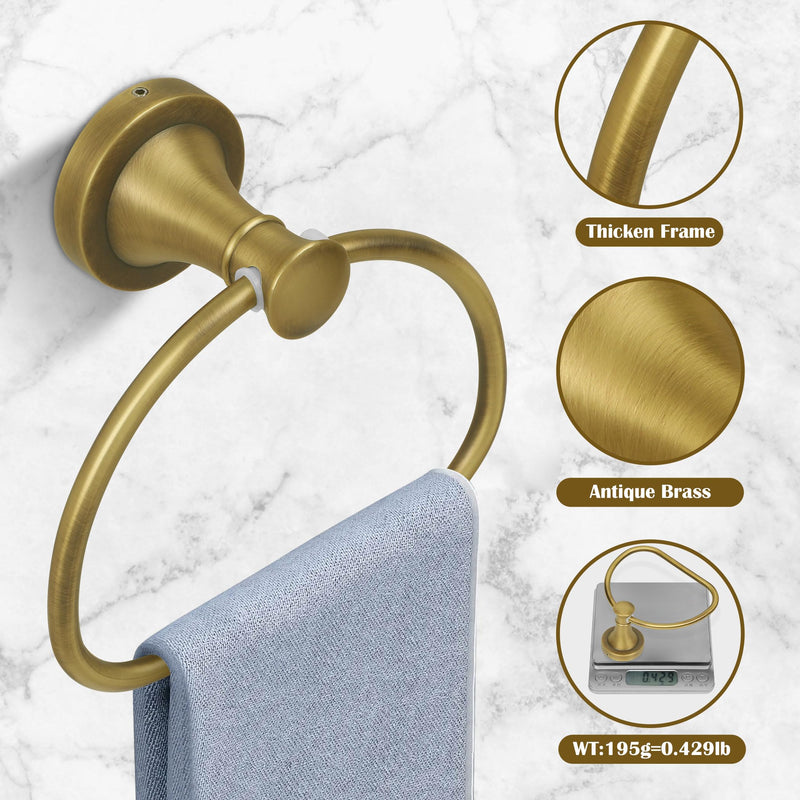 Brass Bathroom Hand Towel Holder, Antique Brass Towel Ring Holder, Wall Mounted Towel Rack Hanger Home Half Round Bathroom Hardware Accessory Modern