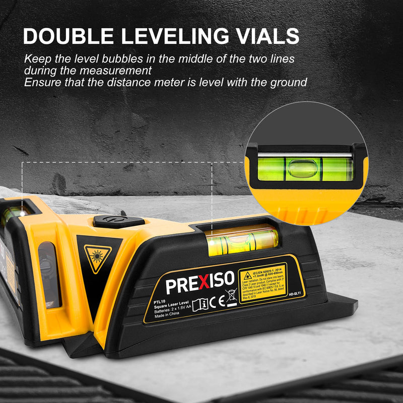 PREXISO Square Laser - 30Ft Flooring Laser Level, Tile Laser Line Projection, Angle 90° Magnetic Leveling Tool, Square Built-In 2 Bubble Vials With Wall Panel Stand for Installation, Construction