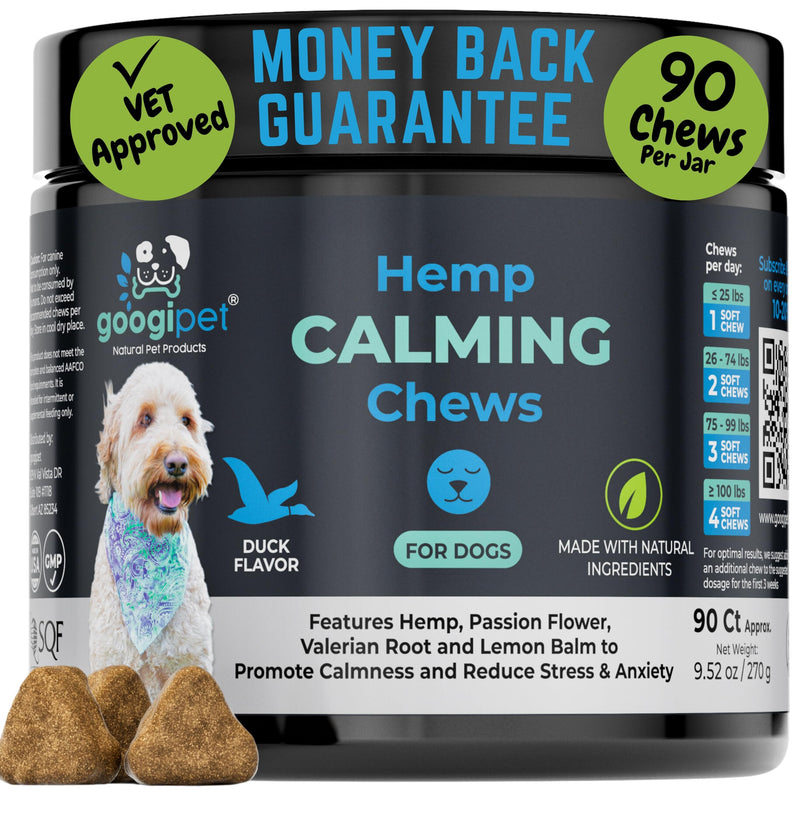 Googipet Hemp Calming Chews + 3 in 1 Probiotic Chews 2 Pack Bundle (180 Chews Total)
