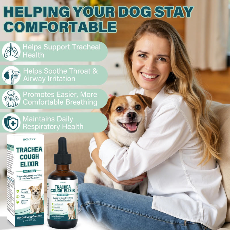 Collapsed Trachea Treatment for Dogs, Trachea Support Drops, Respiratory Support Supplement, Helps Maintain Calm Breathing & Airway Comfort, Relieve Nighttime Dry Wet Cough - 60mL (Chicken Flavor)