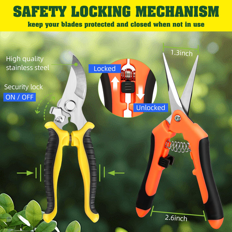 4 Pack Garden Pruning Shears, Stainless Steel Garden Shears, Gardening Shears, Garden Scissors, Garden Clippers, Pruning Snips, Pruning Shears for Gardening Tools (4PCS Yellow Orange Green) 4pcs Yellow Orange Green