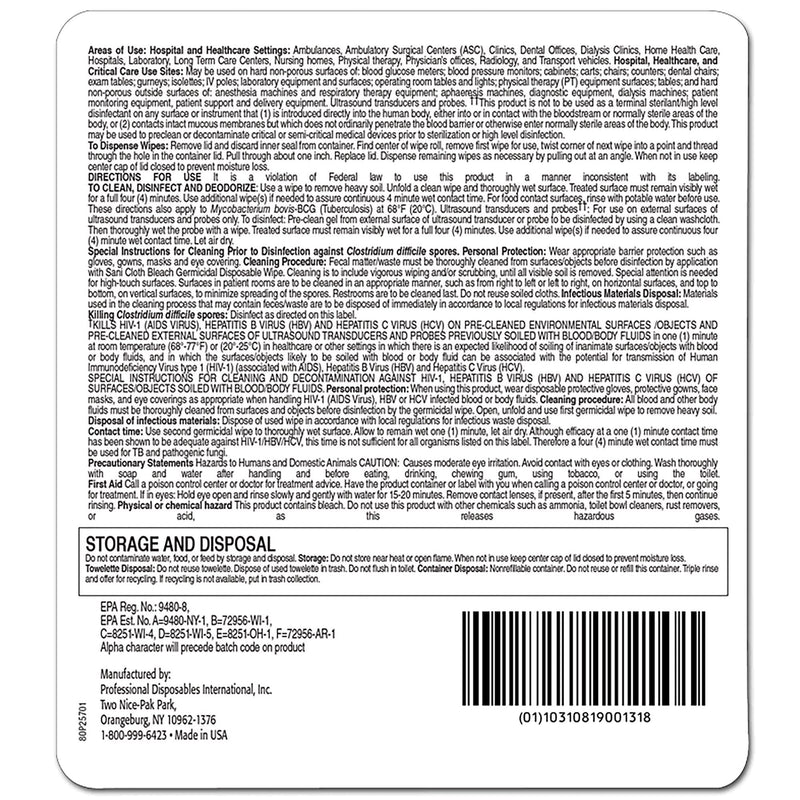 PDI Super Sani-Cloth Germicidal Disposable Wipe, Large, Individual, 5" x 8"