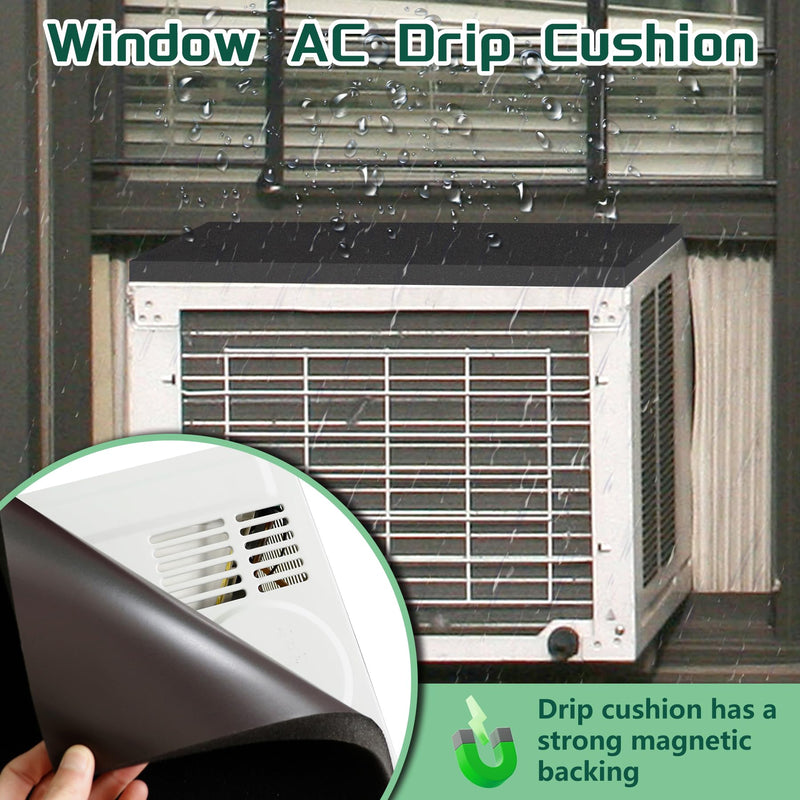 Window Air Conditioner Drip Cushion, Removable AC Rain Cover with Magnetic Pad for Window AC Units,Stops Cushion Moving Stops Dropping Noise Foam Cushion (Black)
