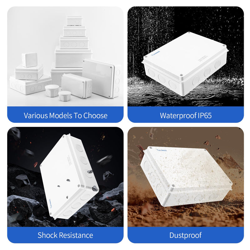 Waterproof Electrical Junction Box (10"x7.9"x3.1") with 12 Reserved Holes for Electronics - Sturdy ABS Plastic IP65 Dustproof Project Enclosure - White, (255x200x80mm) 10" x 7.9" x 3.1"