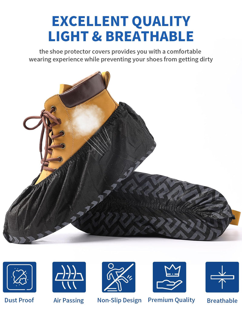 X-Large 50 Pack Shoe Covers Disposable Non-Slip, Black Non-Woven Fabric Boot Covers for Indoors Breathable Slip Resistant Durable Boot, Stretchable Fits Up to Size 13 US Men (Black 50 Pcs (XL)) Black 50 Pcs (Xl)