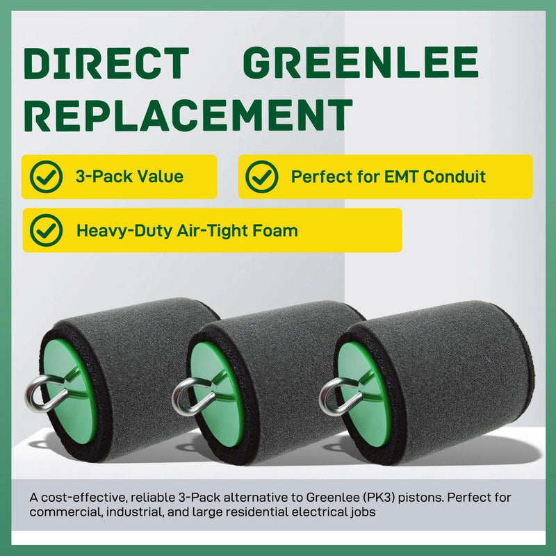 3-Pack for Greenlee 610 Conduit Mouse Piston, 1" Air-Tight Foam Piston for EMT IMC or Rigid Conduit Fishing Tool & Line Pulling 1' pk3(610)