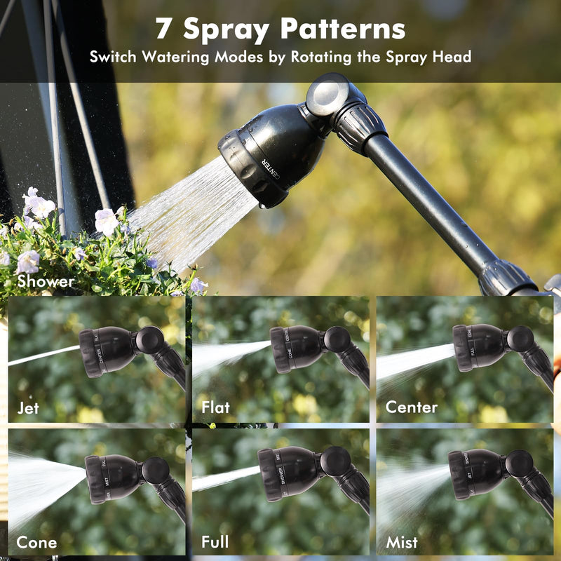 RESTMO Metal Watering Wand, Heavy Duty Garden Hose Wand with 180° Swivel Head, 16'' Hose Nozzle Sprayer with 7 Spray Patterns and Flow Control, for Water Hanging Baskets and Shrubs, Flash Black 16 inch - 180° Swivel