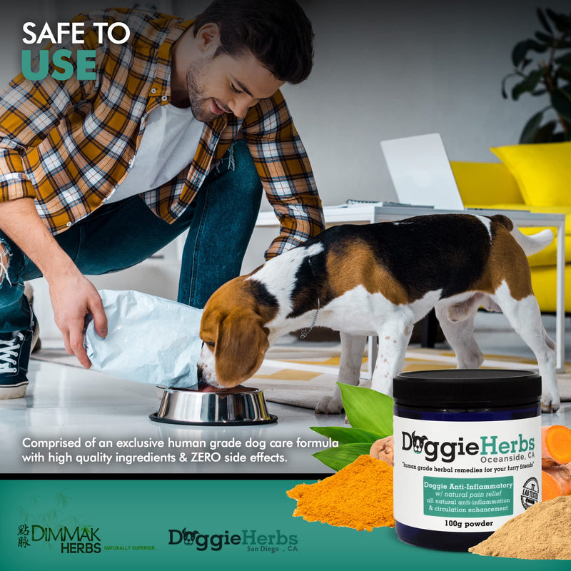 Anti-Inflammatory for Dogs w Turmeric (Curcumin) | Human Grade Dog Pain Relief, Arthritis Supplement – 100g by Doggie Herbs - PawsPlanet Australia