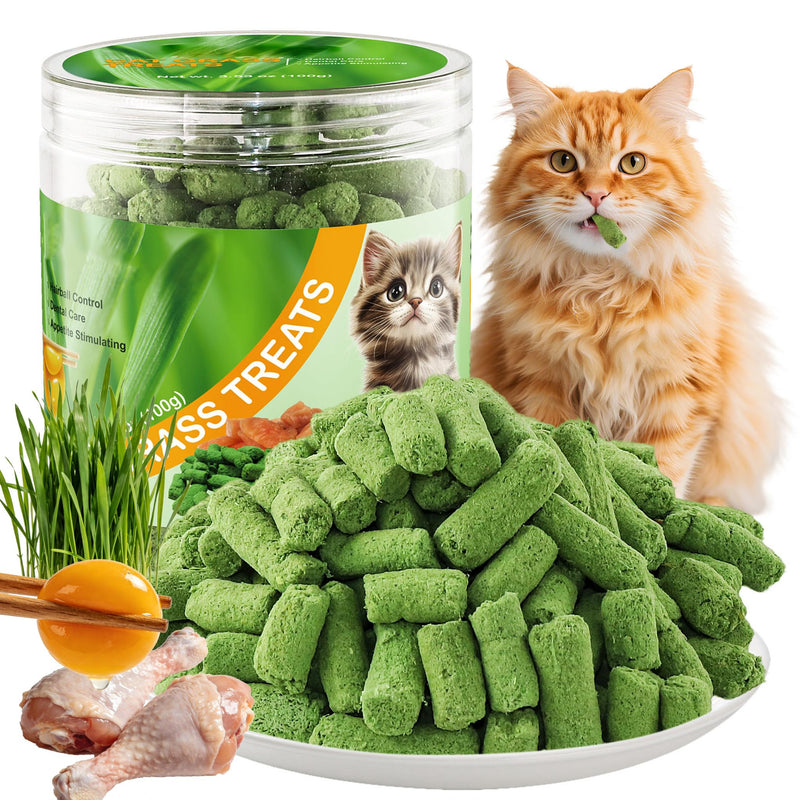 3.53oz Freeze-Dried Cat Grass Treats with Chicken & Egg Yolk - Natural Cat Grass Teething Sticks for Hairball Control & Dental Care - High Protein, Grain Free Snacks for Indoor Cats 3.53 Ounce (Pack of 1)
