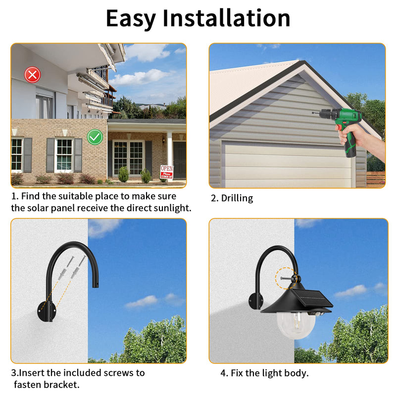 Auzev Solar Lantern Lights Outdoor Retro Solar Barn Light with 3 Lighting Modes & Motion Sensor, Wall Mount Waterproof Outside for Farmhouse, Patio, Garden, Shed and Courtyard (Black-1Pack) Black-1Pack