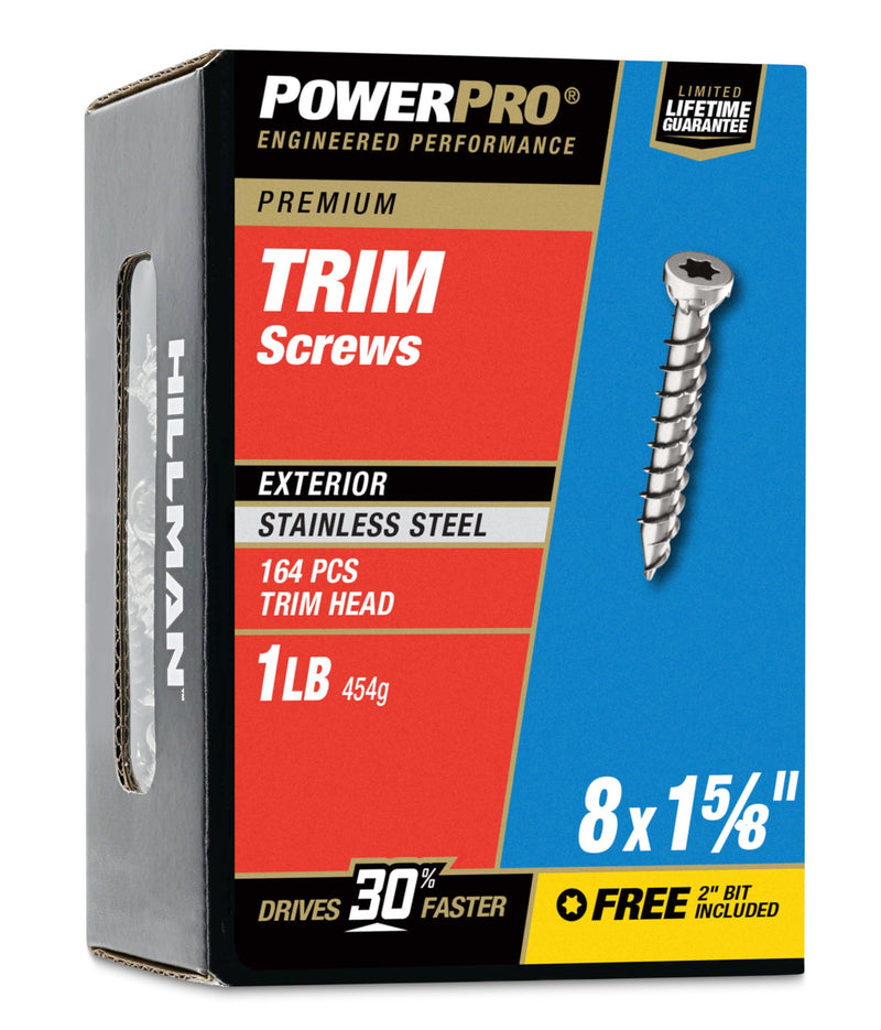 Power Pro Premium 305 Stainless Steel Trim Screws (#8 x 1-5/8") - 1lb Box