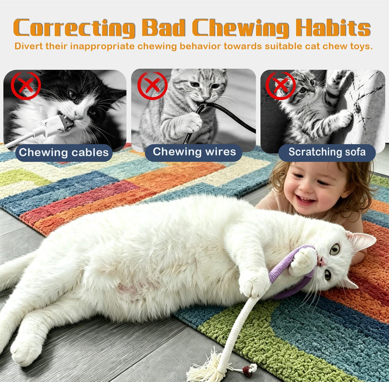 Cat Teeth Cleaning Chew Toys,Cat Chew Ropes 4Pcs,Natural Cat Chew Sticks 4Pcs