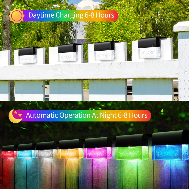 SUNFACE 8 Pack Solar Step Lights, 2 Modes - Acrylic Bubbles LED Super Bright Waterproof Solar Deck Fence Step Pool Backyard Decor (Warm White/7 Color)