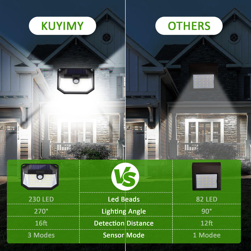 Solar Outdoor Lights, 230 LED with Motion Sensor and 3 Modes, IP65 Waterproof, 270° Wide Angle Light, Easy-to-Install Intelligent Security Wireless Wall Lights for Patio, Front Door(6 Pack) 6 Pack