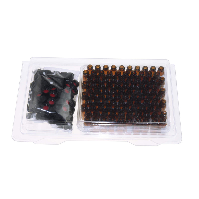 ALWSCI 2ml 8mm HPLC Vial，Amber Autosampler Vial, Borosilicate Sample Vial with Graduation, 8-425 Type Screw Threaded Vial, Black Screw Cap with Hole, Red PTFE&White Silicone Septa, 100 of Pack Amber