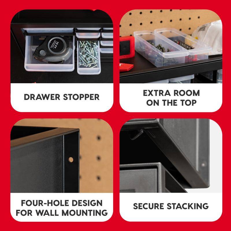 IRIS USA 26 Drawer Parts and Hardware Cabinet + 11" x 6" x 5" Medium Plastic Open Front Stackable Storage Bin, 8-Pack, Stackable Craft Supplies Cabinet Classroom Office, Black - NewNest Australia