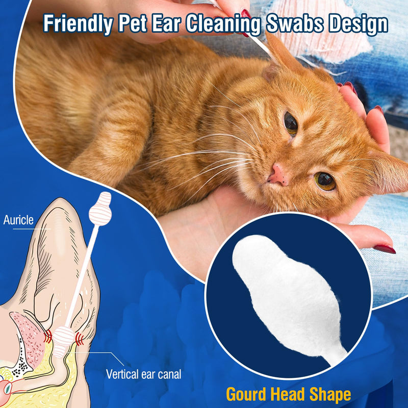 110 Pcs Pet Dry Cotton Swabs Clean Ear Double-Headed Gourd-Shaped Dried Cotton Buds with Storage Box Gentle Grooming for Dogs Cats