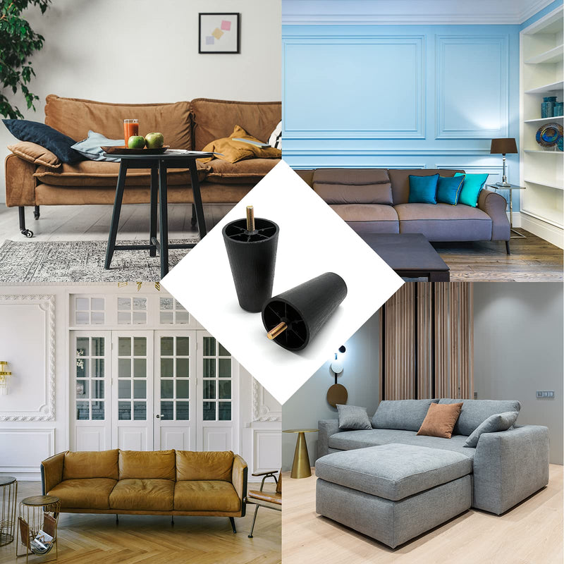 Murtenze 4Pcs 5 inch Sofa Legs, Round Tapered Plastic Couch Legs Replacement Furniture Legs with M8 Hanger Bolts for Chair Sofa Dresser Cabinet Loveseats Ottoman Bed 5Inch Round