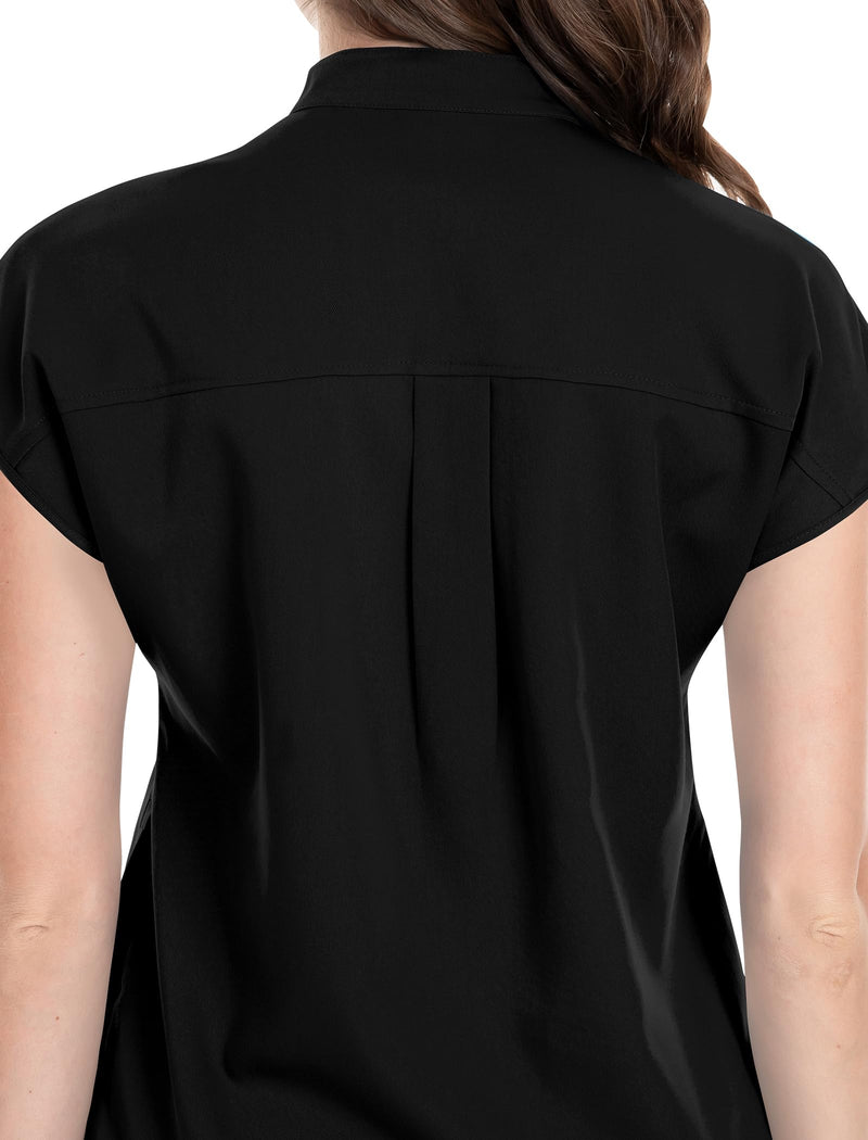 niaahinn Scrubs Set for Women Nurse Uniform Jogger Suit Stretch Top & Pants with Multi Pocket for Nurse Esthetician Workwear Black Large