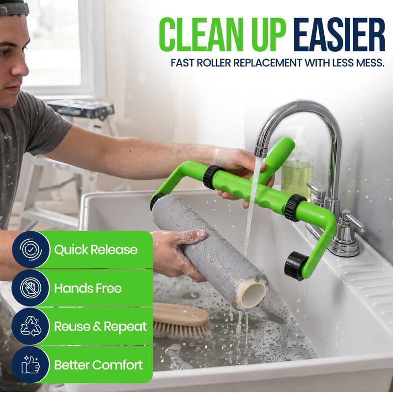 Ergonomic Paint Roller - 18 inch Paint Roller Frame Kit with Extension Handle - Comfortable Grip to Minimize Hand Stress & Fatigue, Get Projects Done in 1/2 The Time