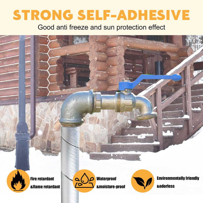 Water-Pipe-Insulation-Wrap-Foam-Tube 4" W x 33 FT Self Adhesive Outdoor Foam and Foil Water Pipe Insulation Wrap for Winter 4" W x 33' L