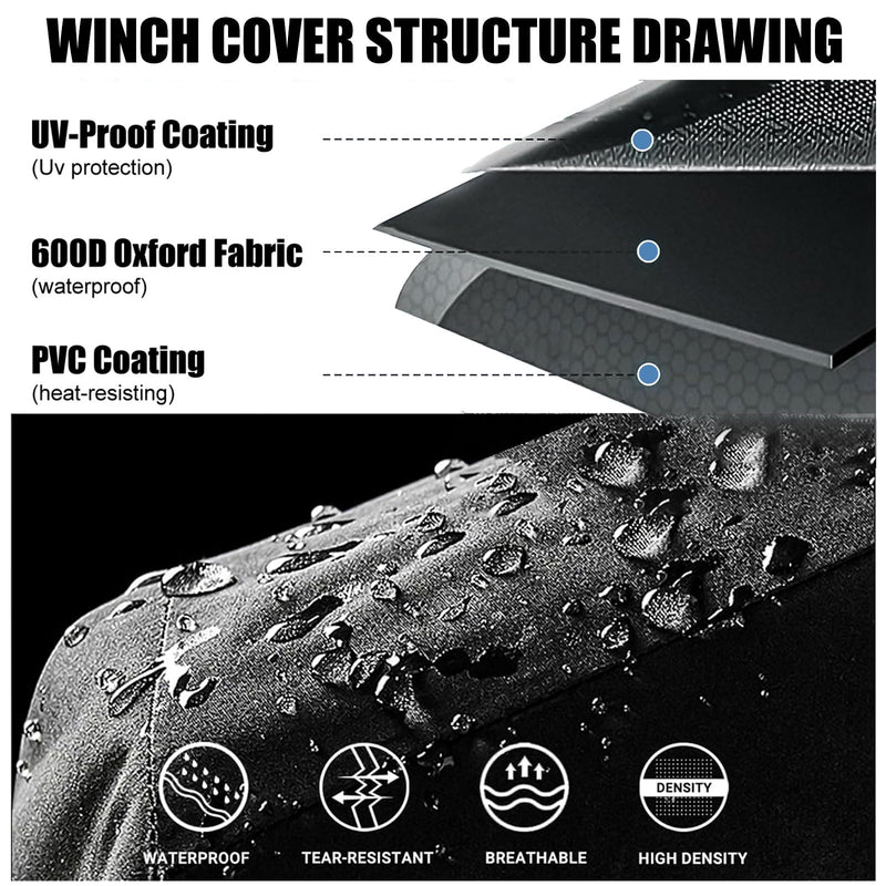 Winch Cover, Winch Cover Waterproof, Heavy Duty 600D Oxford Fabric Winch Covers for 8500-17500 lbs Electric Winch, Dustproof Sunproof UV Resistant Tear Resistant Durable, 22″ x 9.8″ x 7.5″