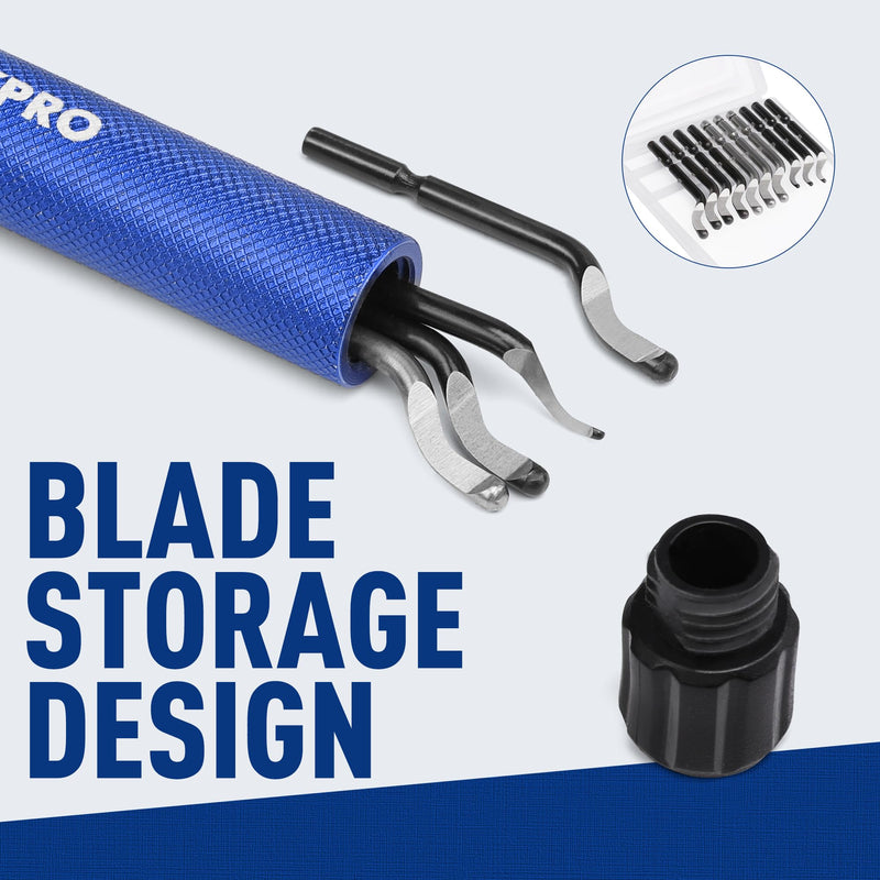 WORKPRO Deburring Tool with 11 Extra High Speed Steel Swivel Blades - 360 Degree Rotary Head Deburring Tool for Metal, Resin, Aluminum, Copper, Plastic, 3D Printing, Wood