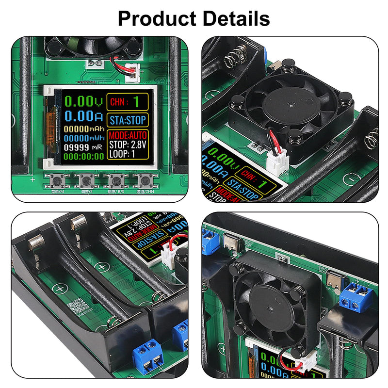 Type-C 18650 Lithium Battery 4 Channel Capacity Tester Module MAh MWh Digital Battery Power Detector Module 18650 Tester Type-C