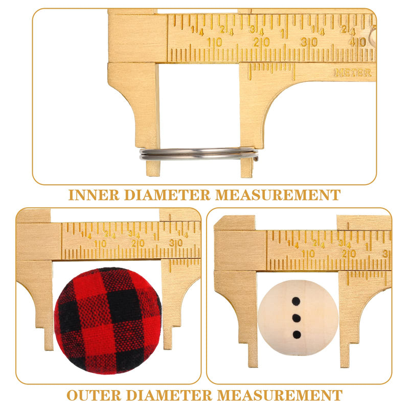 Konohan 2 Pcs Brass Vernier Caliper Pocket Caliper Handy Caliper Measuring Mini Tool Double Scale Sliding Gauge Metal Pocket Ruler for Bead Wire Jewels Rings Measurement