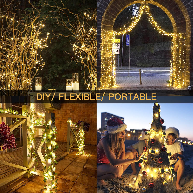 33ft 100 LED Outdoor String Lights, Warm White Fairy Lights Battery Operated with Remote, Led Twinkle Lights for Bedroom, Dorm, Backyard, Wedding, Tree, Mason Jar, Wall, Christmas 33 feet