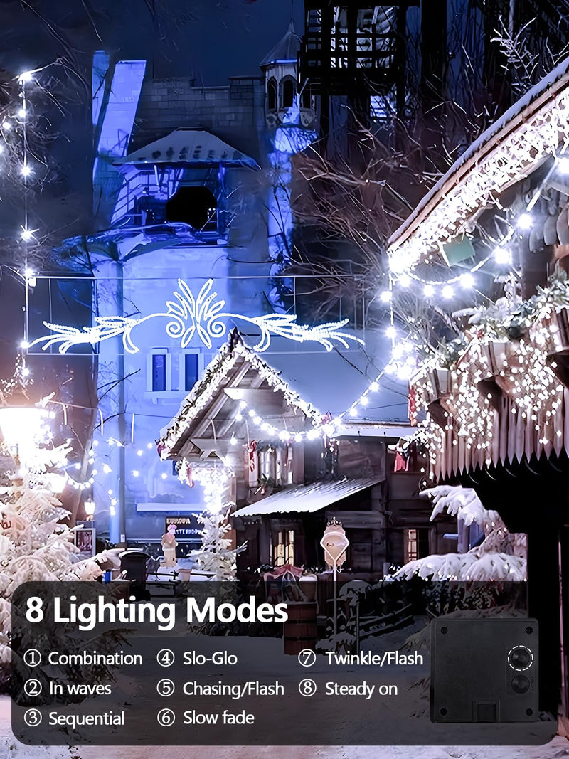 6 Pack 600 LED Solar String Lights for Outside, Solar Christmas Lights Outdoor with 8 Lighting Modes, Waterproof Green Wire Solar Powered Tree Light for Xmas Party Yard Garden Decorations (Cool White) Cool White 6 Pack (600LED)