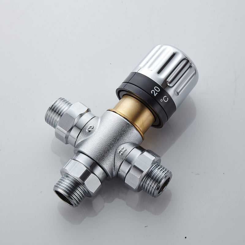 3 Way Thermostatic Water Mixing Valve DN15 Temperature Constant Control Hot and Cold G1/2 NPS Male Connections Anti Scald Temp Mixer Valves for Bathroom Under Sink Faucets Shower Bath Bidet (Chrome) Thermostatic valve