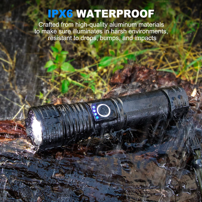 Rechargeable Flashlights High Lumens, 2Pack 99000 Lumen Super Bright LED Flashlight with 5 Modes & Waterproof, USB Fast Charging Handheld High Powered Flash Light for Home, Camping, Emerge∩cies