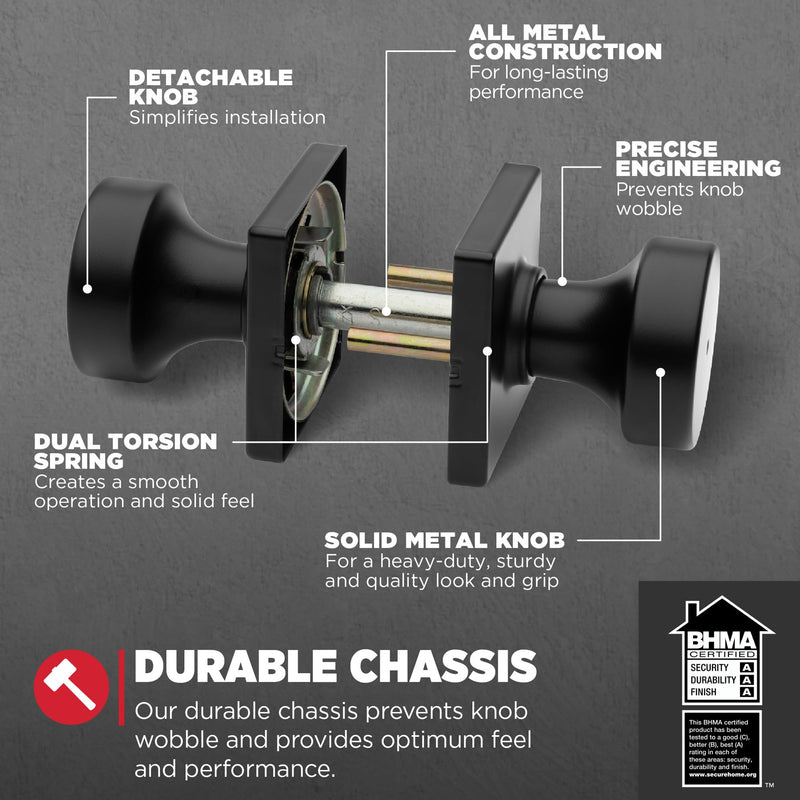 Kwikset Pismo Interior Privacy Door Knob with Lock, Door Handle For Bathroom and Bedroom, Matte Black Keyless Turn Lock Doorknob, with Microban Protection 1 Pack