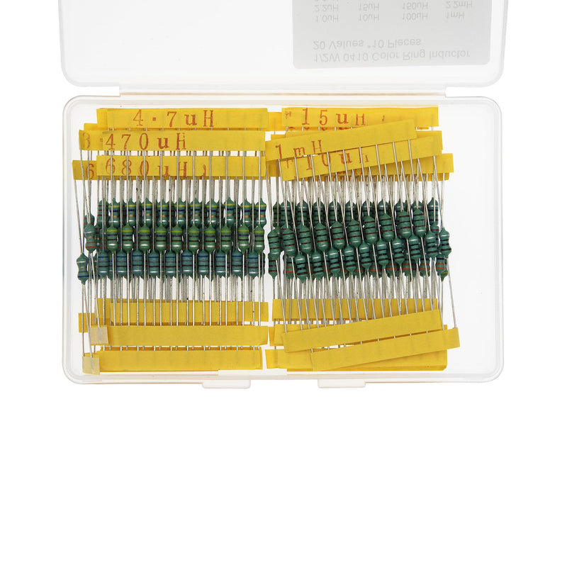 20 Values * 10 Pieces 1/2W 0410 Color Ring Inductor Kit 1.0uH 2.2uH 3.3uH 4.7uH 6.8uH 10uH 15uH 22uH 33uH 47uH 100uH 150uH 220uH 330uH 470uH 680uH 1mH 2.2mH 3.3mH 4.7mH