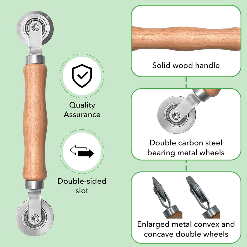 Screen Roller Tool - Rolling Tool for Installing Door & Window Screens & Repair - Spline Roller with Wood Handle & Steel Bearing Wheel - Professional Rolling Tool - Double Ended Hand Spline Roller