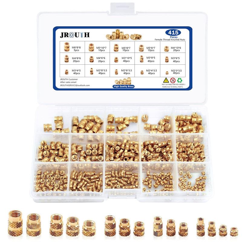 415Pcs M2 M3 M4 M5 M6 Threaded Inserts for Plastic Heat Set Insert Brass Insert Assortment Kit for 3D Printing Injection Molding Press Thread Nuts 415pcs Nut Inserts