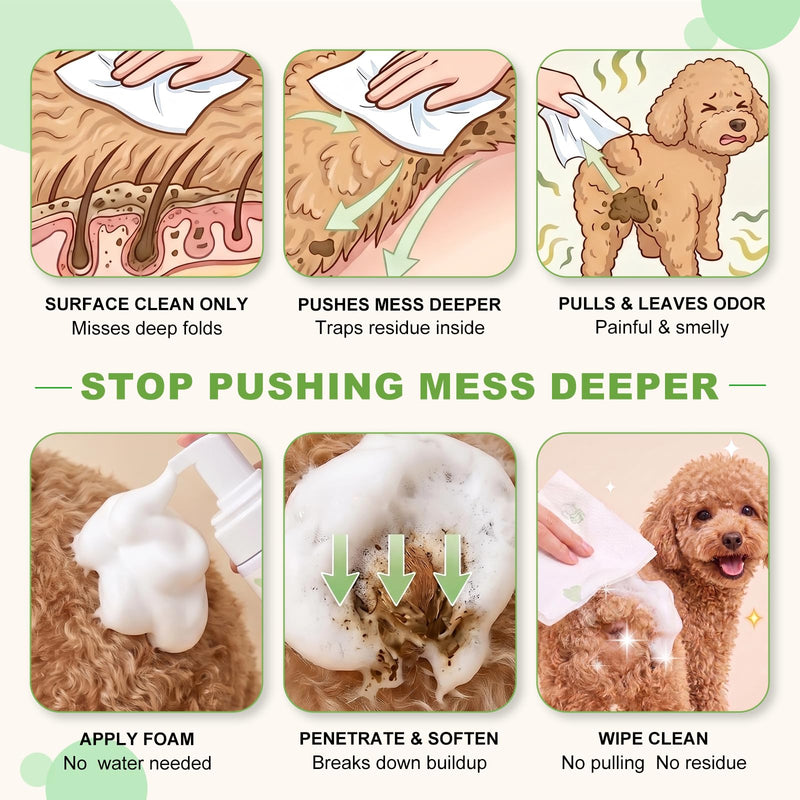 Pet Anal Gland Cleaner & Dog Butt Wash Mousse - No-Rinse Deodorizing Foam for Dogs & Cats - Deep Cleansing for Itchy Scooting, Fishy Odors & Sticky Mess