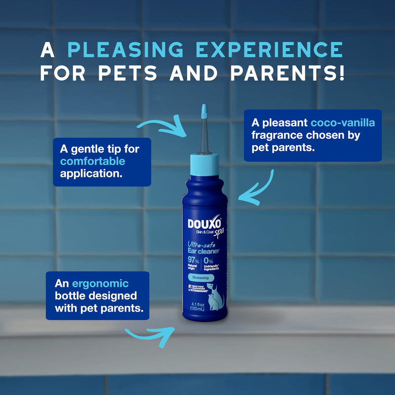 DOUXO SPA Dog & Cat Ear Cleaner, 4.1 fl oz, Safely Cleans and Dewaxes the Ear, Skin-Friendly Formula