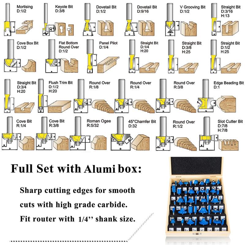 LEATBUY Router Bit Sets 41 PCS Woodworking Router Bits 1/4 Inch Shank Bullnose Wood Milling Cutter Drilling Carbide Tool for Door Table Cabinet Shelve Router Bit Set Wall DIY Woodwork (DH1) DH1